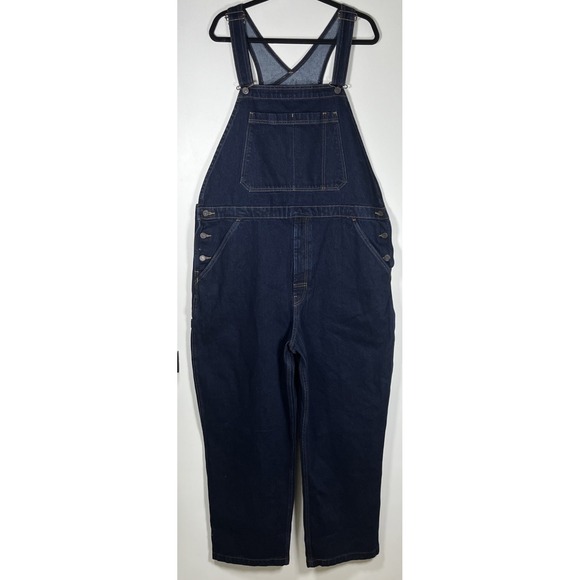 New Levi's Men Denim Bib Overalls Baggy Loose Fit Straight Leg Dark Wash LG NWT - Picture 2 of 8